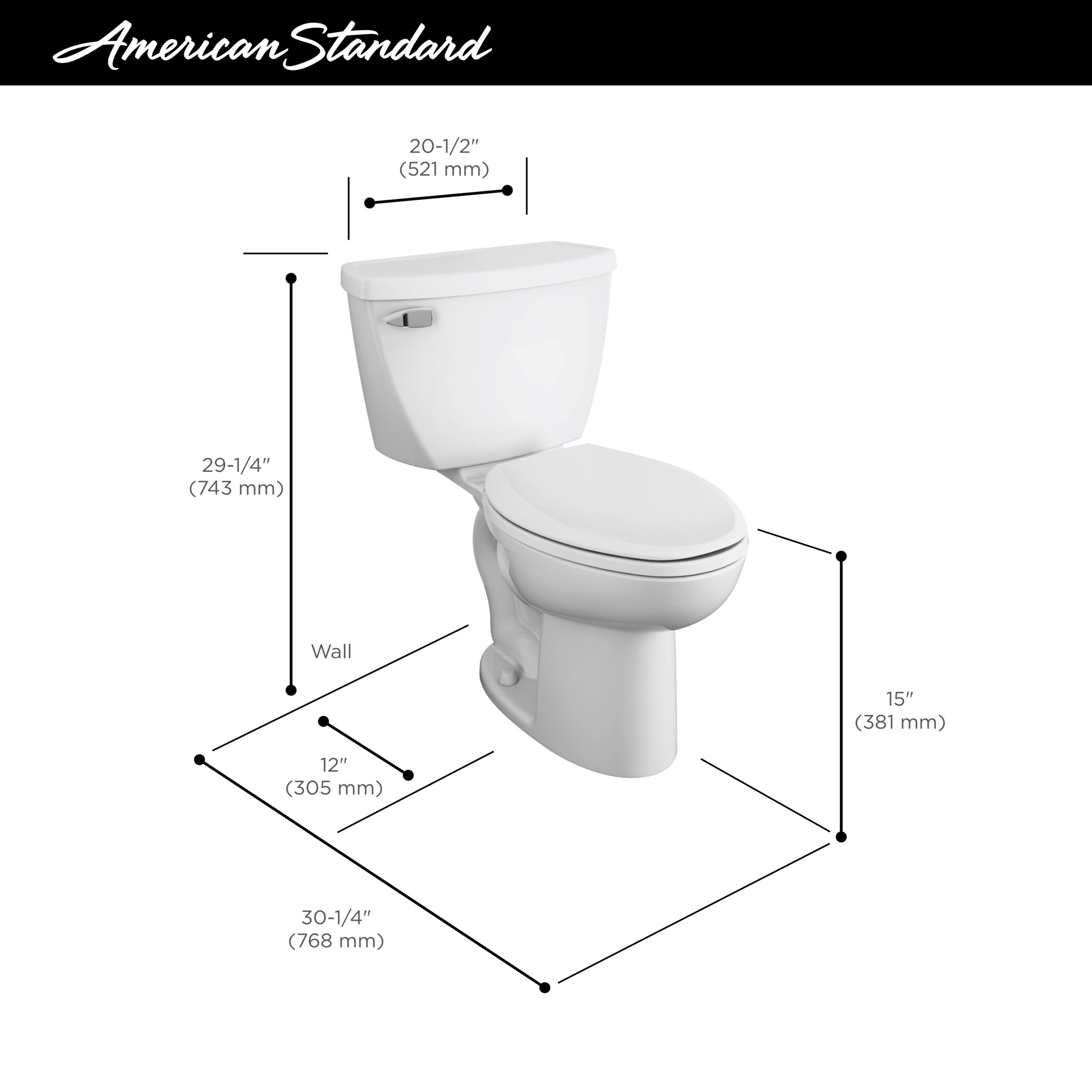 American Standard Cadet® Two-Piece Pressure Assist 1.6 gpf/6.0 Lpf Elongated EverClean® Toilet - Image 4