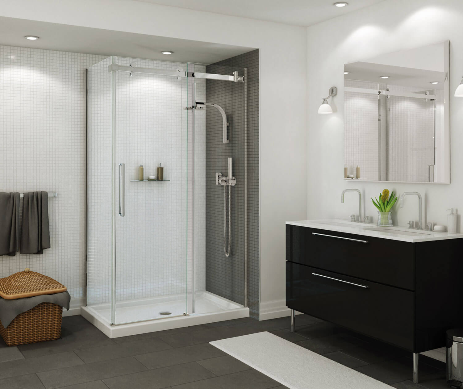 MAAX SERIES B3Round 48”x32”x3” Acrylic Corner Right Shower Base with Anti-slip Bottom with Center Drain - Image 1