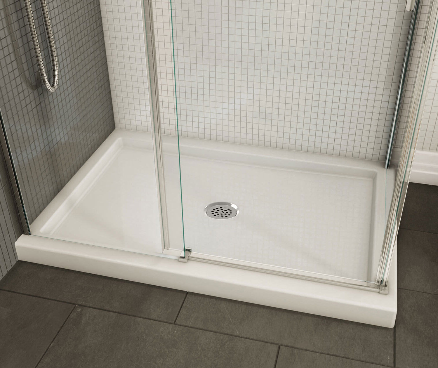 MAAX SERIES B3Round 4836 Acrylic Corner Right Shower Base with Anti-slip Bottom with Center Drain in White 47 7/8" x 35 7/8" x 3" - Image 1