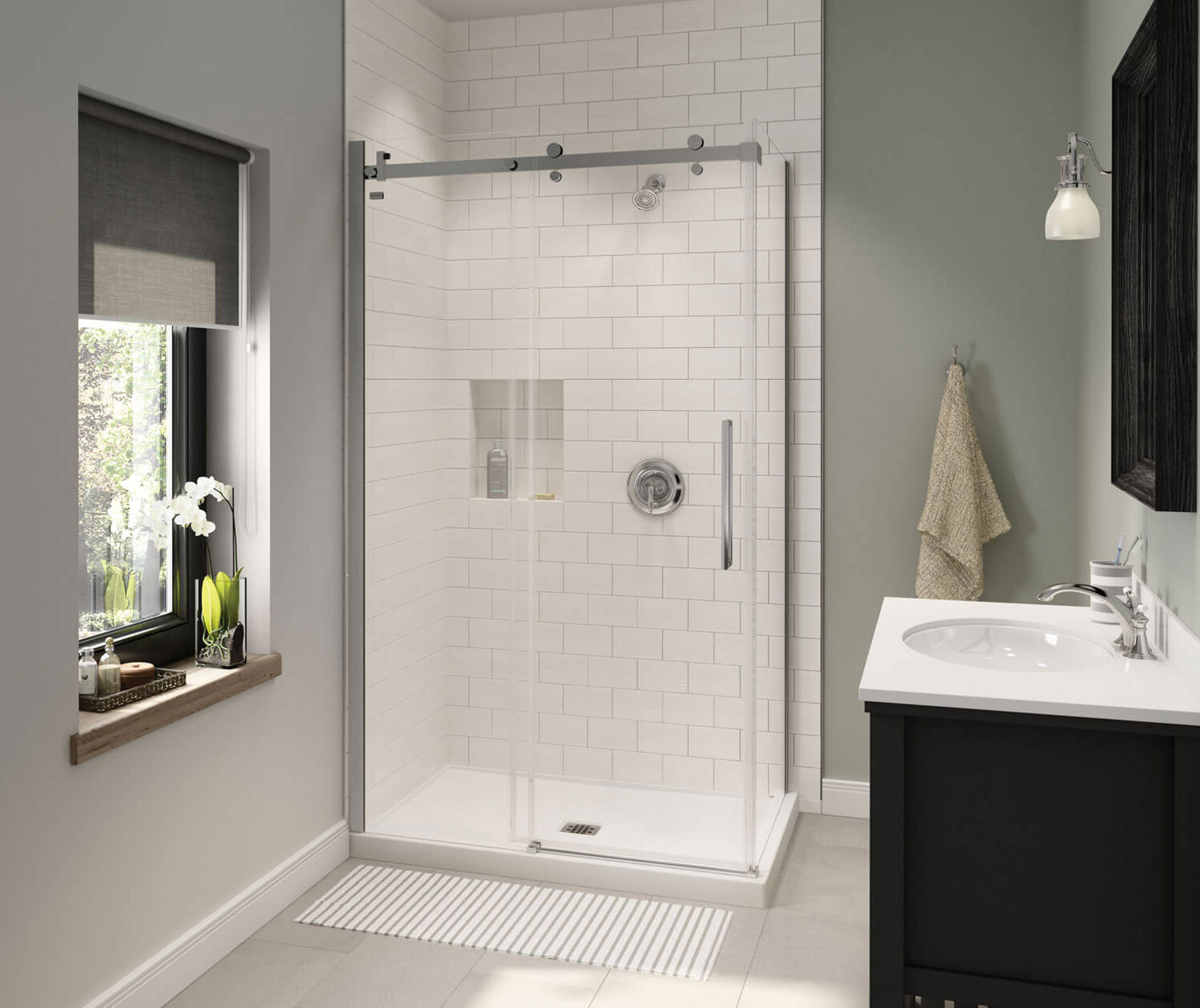 MAAX SERIES B3X 4836 Acrylic Corner Left Shower Base with Center Drain in White 47 7/8" x 35 7/8" x 3" - Image 1