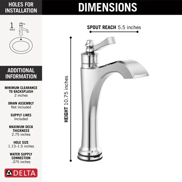 DELTA DORVAL MID-HEIGHT BATHROOM VESSEL SINK FAUCET WITH LEVER HANDLE - Image 2