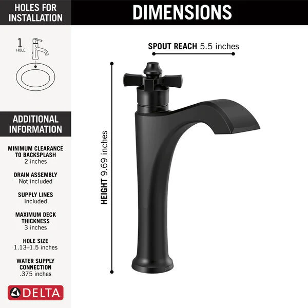 DELTA DORVAL MID-HEIGHT BATHROOM VESSEL SINK FAUCET WITH CROSS HANDLE - Image 4