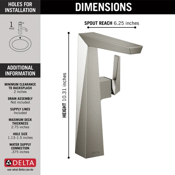 DELTA TRILLIAN BATHROOM VESSEL SINK FAUCET - Image 3