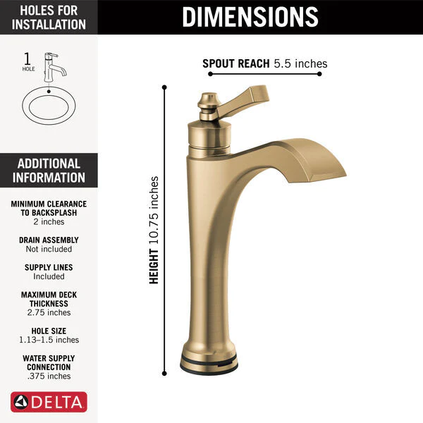 DELTA DORVAL MID-HEIGHT BATHROOM VESSEL SINK FAUCET WITH LEVER HANDLE - Image 3