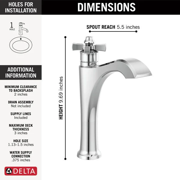 DELTA DORVAL MID-HEIGHT BATHROOM VESSEL SINK FAUCET WITH CROSS HANDLE - Image 2