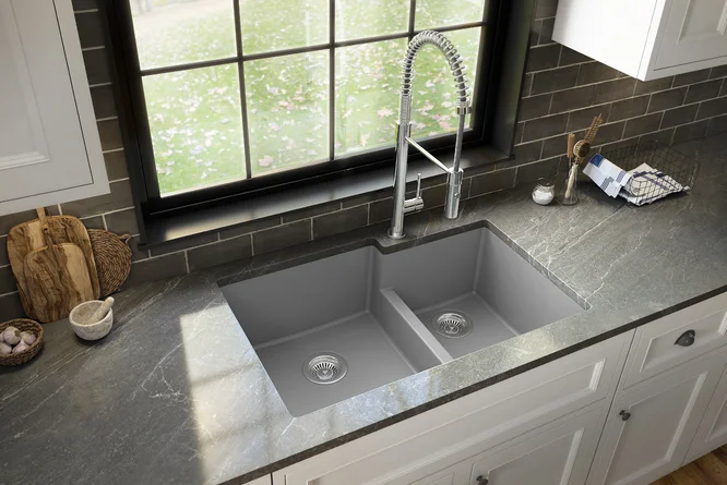 Karran+21.25''+W+Double+Bowl+Quartz+Undermount+Kitchen+Sink