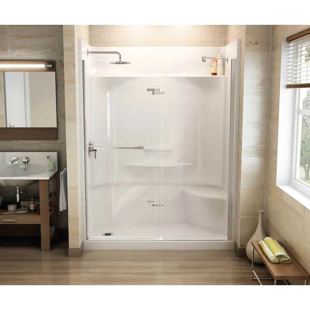 MAAX Essence 60L x 30W x 80H Rectangular Alcove Shower Stall 4-Piece Shower Stall with Right-Seat in White - Image 1