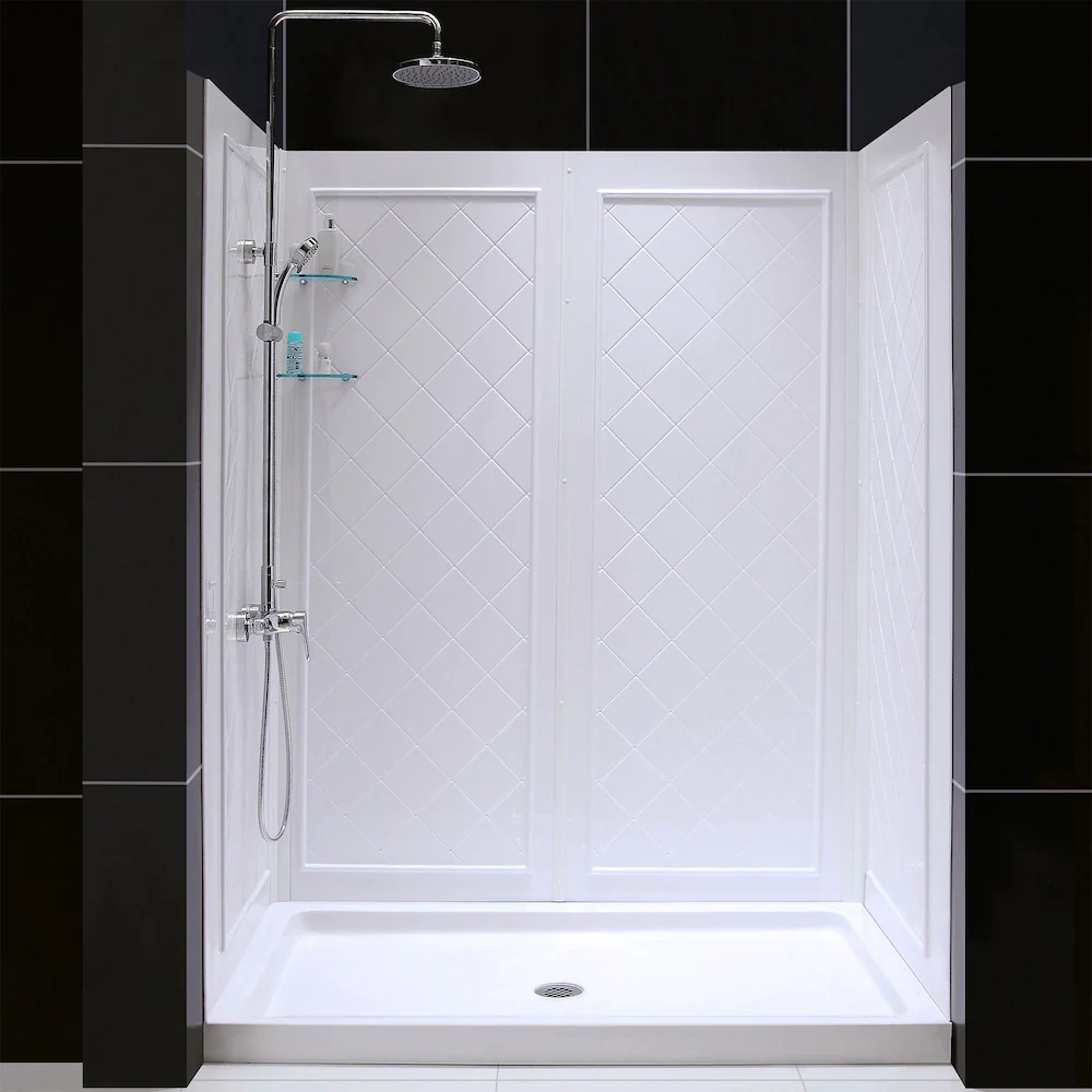 DreamLine SlimLine 32-inch x 60-inch Single Threshold Shower Base in White Center Drain Base with Back Walls - Image 1