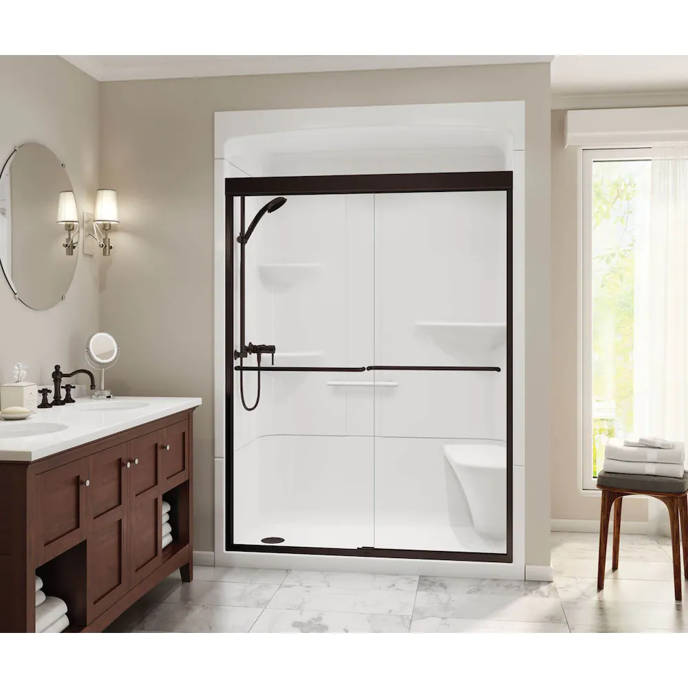 MAAX Camelia 60L x 34W x 88H Rectangular Alcove Shower Stall, Left-Drain with Right Seat in White, 3-Piece - Image 2