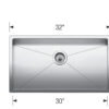BLANCO 32"X18" RADIUS 10 U 1 BOWL SUPER SINGLE UNDERMOUNT KITCHEN SINK - STAINLESS - Thumbnail Image 3