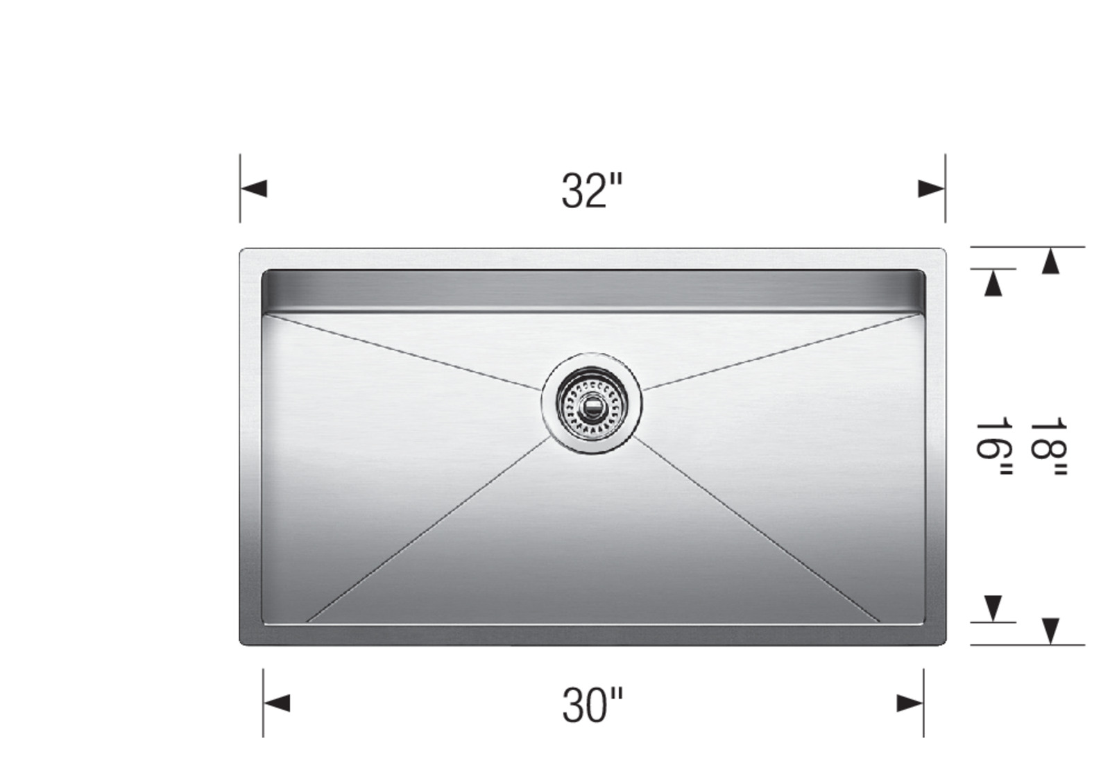 BLANCO 32"X18" RADIUS 10 U 1 BOWL SUPER SINGLE UNDERMOUNT KITCHEN SINK - STAINLESS - Image 3