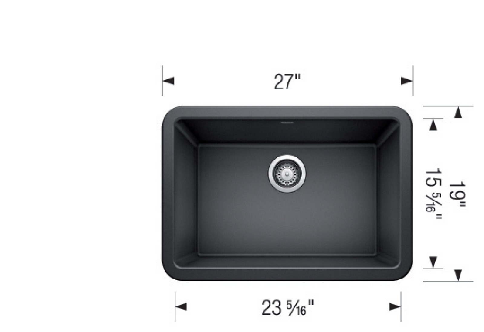 402311 Ikon 27 Silgranit Farmhouse Kitchen Sink with Measurements - Anthracite - TD1