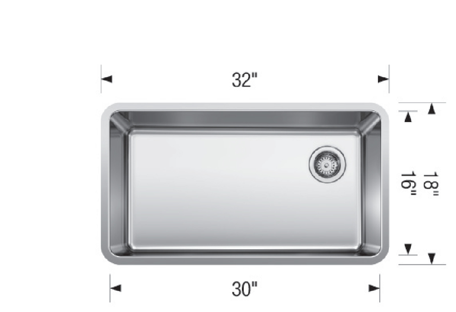 442763 Formera 33 XL Super Single Stainless Kitchen Sink with Measurements - TD1