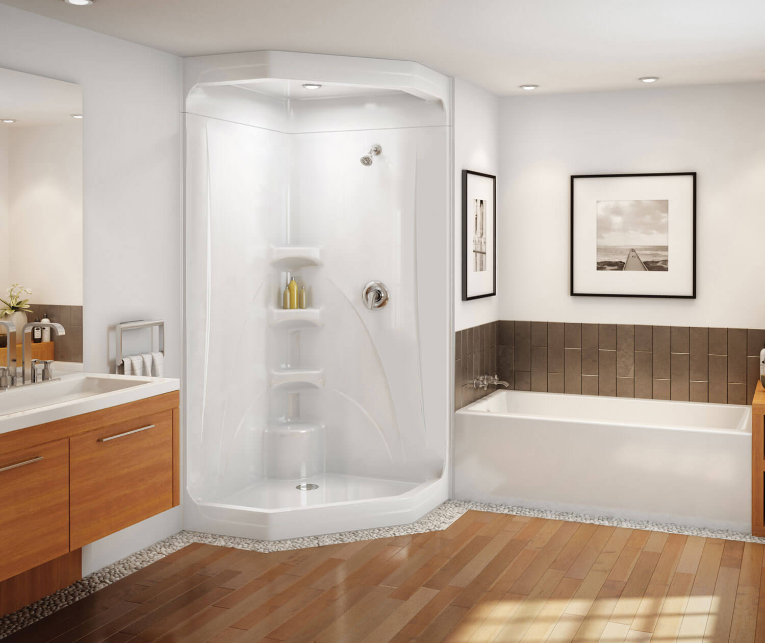MAAX Brio II 40" x 40" x 77" Acrylic Corner Center Drain One-Piece Shower in White