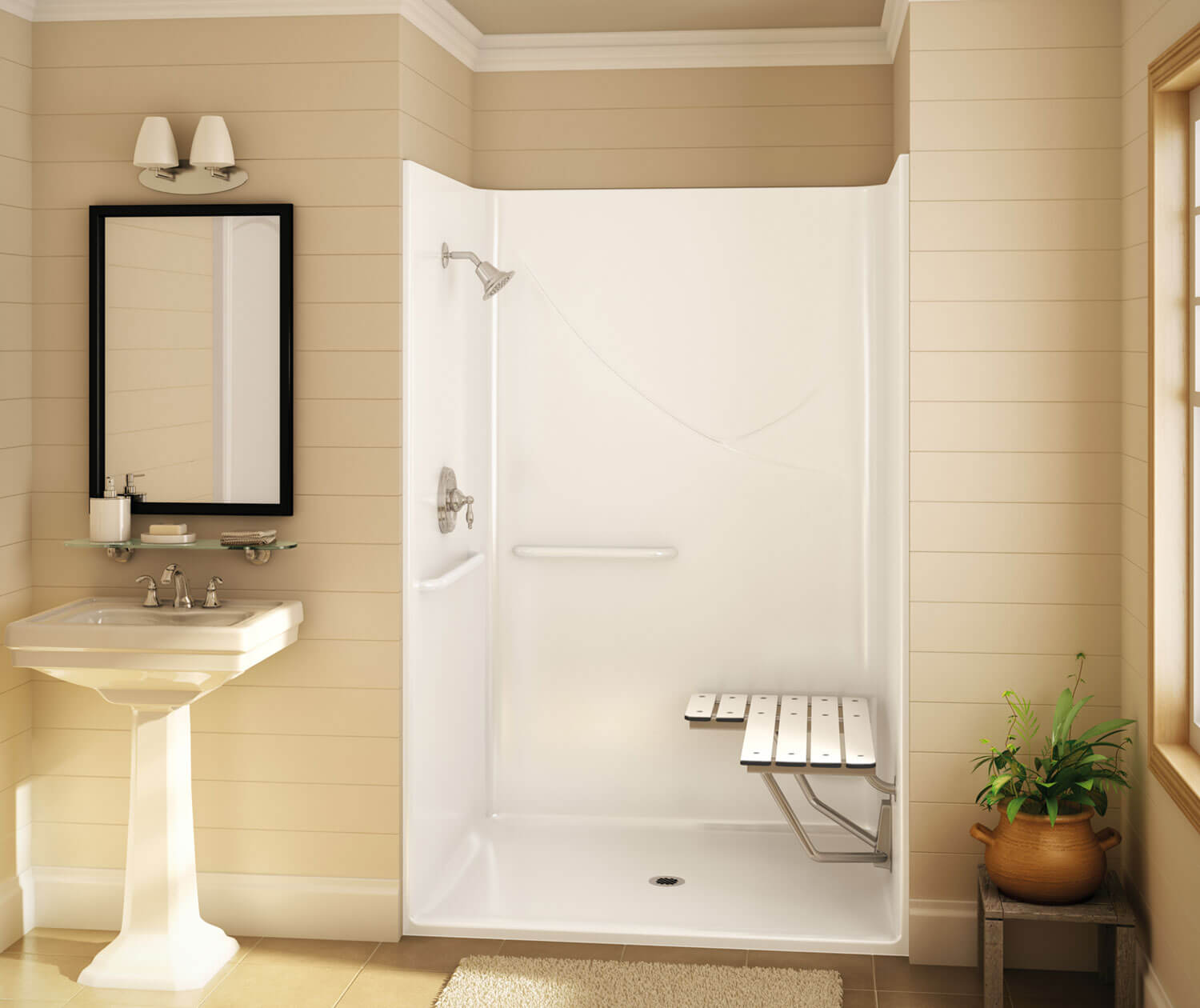 MAAX Outlook BFS-48F78. 50" x 39" x 78" AcrylX Alcove Center Drain One-Piece Shower in White - Image 1