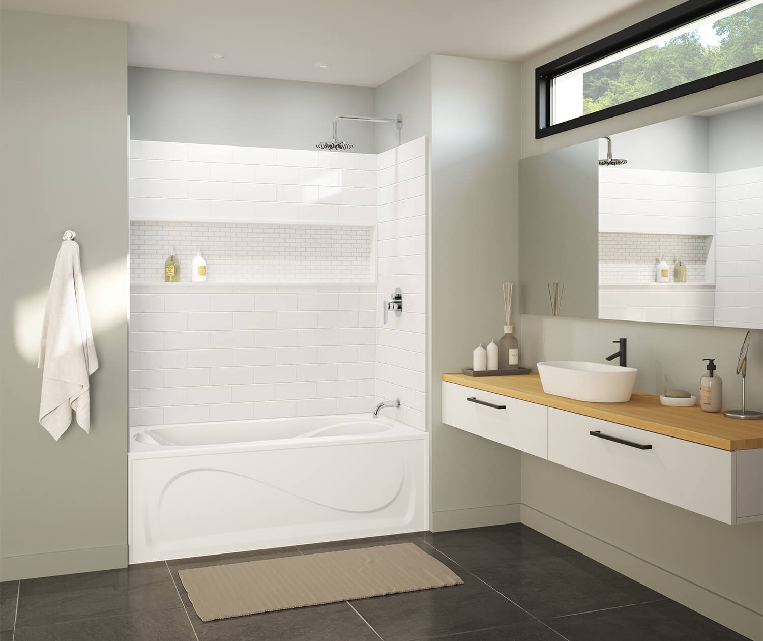 MAAX NexTile 30" x 60" x 60" Direct-to-Stud Four-Piece Alcove Tub Wall Kit in White (Subway Tile ST) - Image 2
