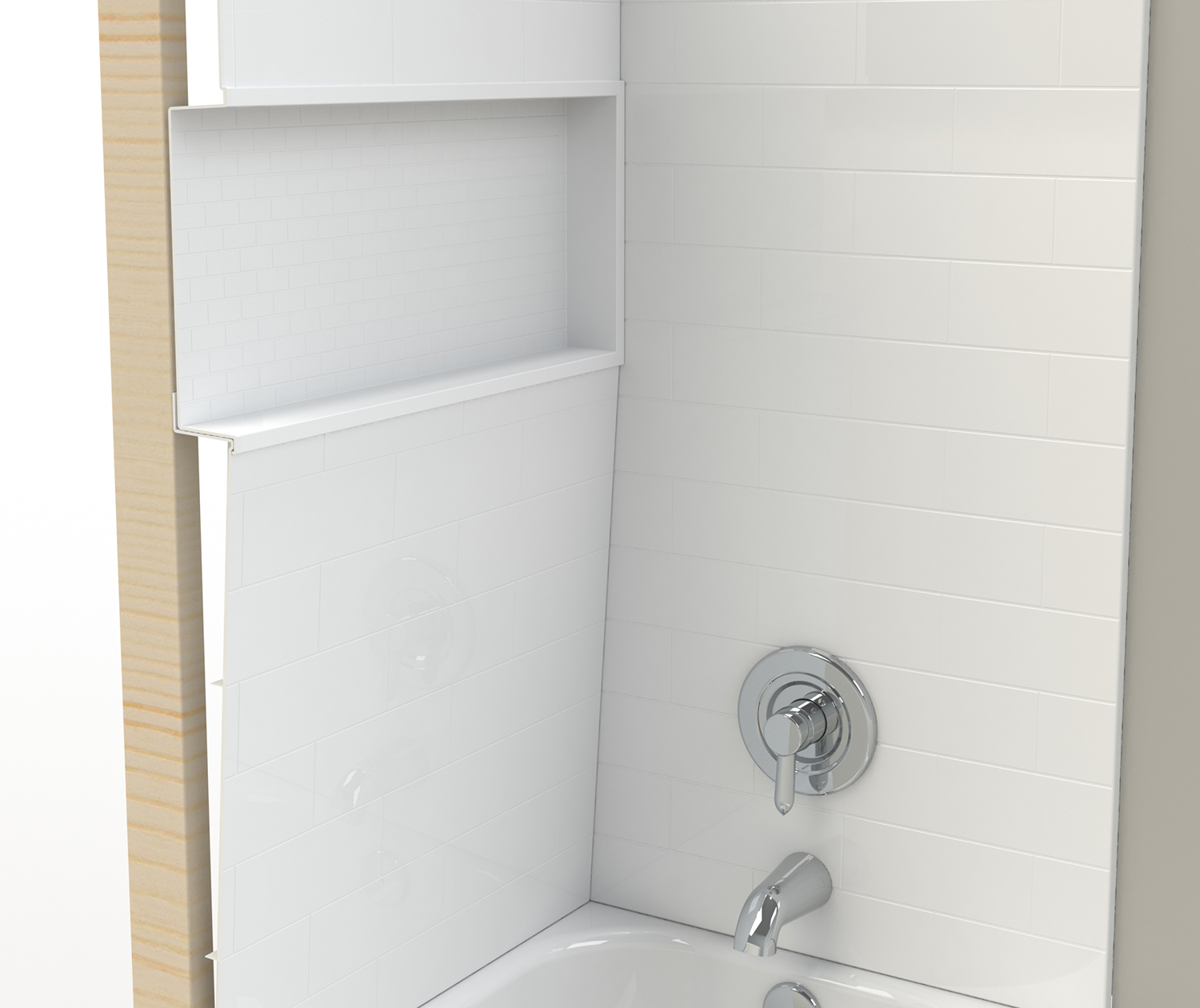 MAAX NexTile 30" x 60" x 60" Direct-to-Stud Four-Piece Alcove Tub Wall Kit in White (Subway Tile ST) - Image 3