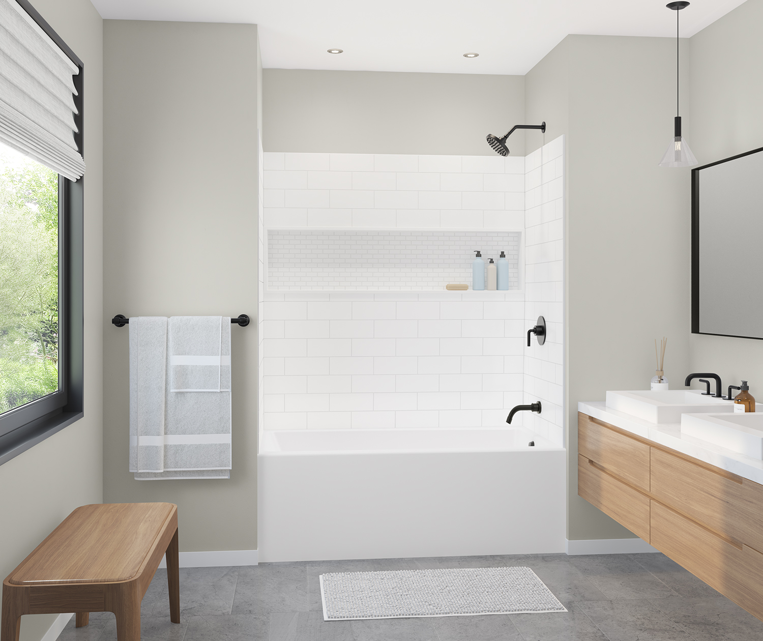 MAAX NexTile 30" x 60" x 60" Direct-to-Stud Four-Piece Alcove Tub Wall Kit in White (Subway Tile ST) - Image 5