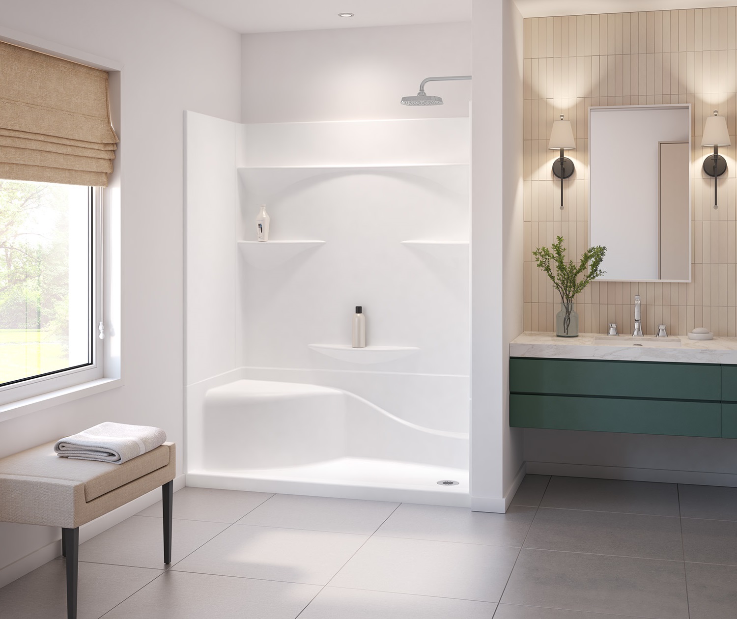 MAAX Olio Smooth 60" x 30" x 57" AcrylX Direct-to-Stud Three-Piece Wall Kit in White - Image 1