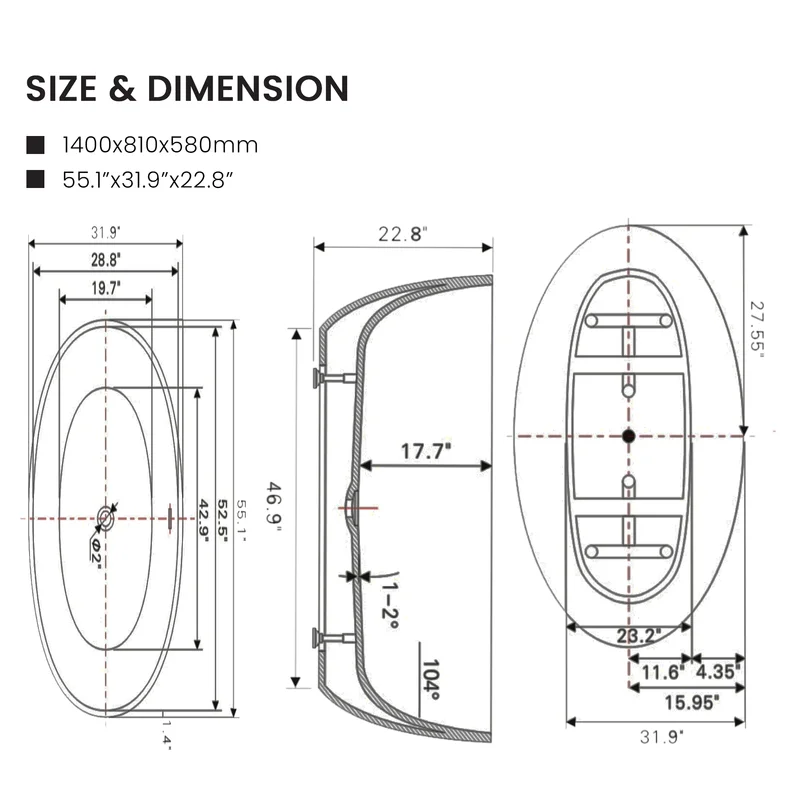 Sophia+55.1''+x+31.9''+Freestanding+Soaking+Acrylic+Bathtub (6)