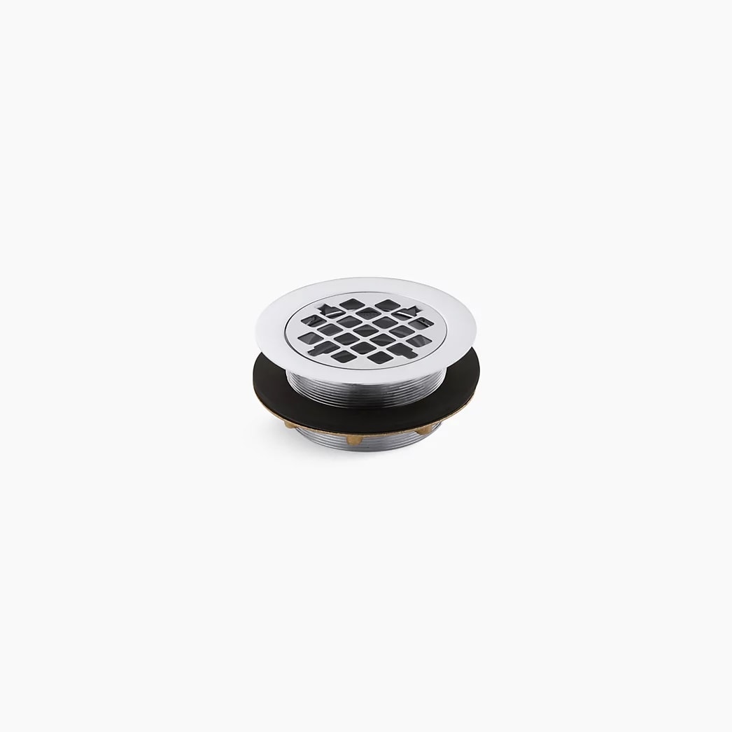 KOHLER Round shower drain for use with plastic pipe, gasket included - Polished Chrome
