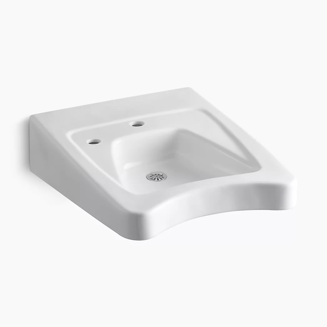 KOHLER Morningside™ 20" x 27" wall-mount/concealed arm carrier wheelchair bathroom sink with single faucet hole and left-hand soap dispenser hole - Image 1