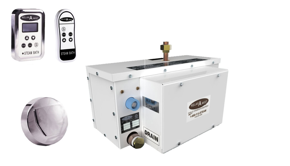 RELAX-A-MIST STEAM GENERATOR JR3 / 6KW 240V TIME AND TEMPERATURE CONTROL WITH REMOTE AND STEAM DIFFUSER - Image 1