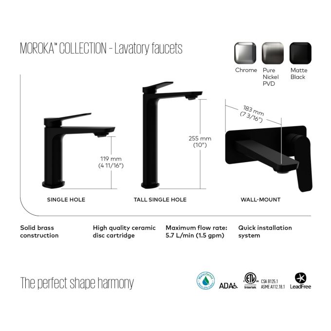 Kalia Canada MOROKA Tall single hole sink faucet without drain - Image 4