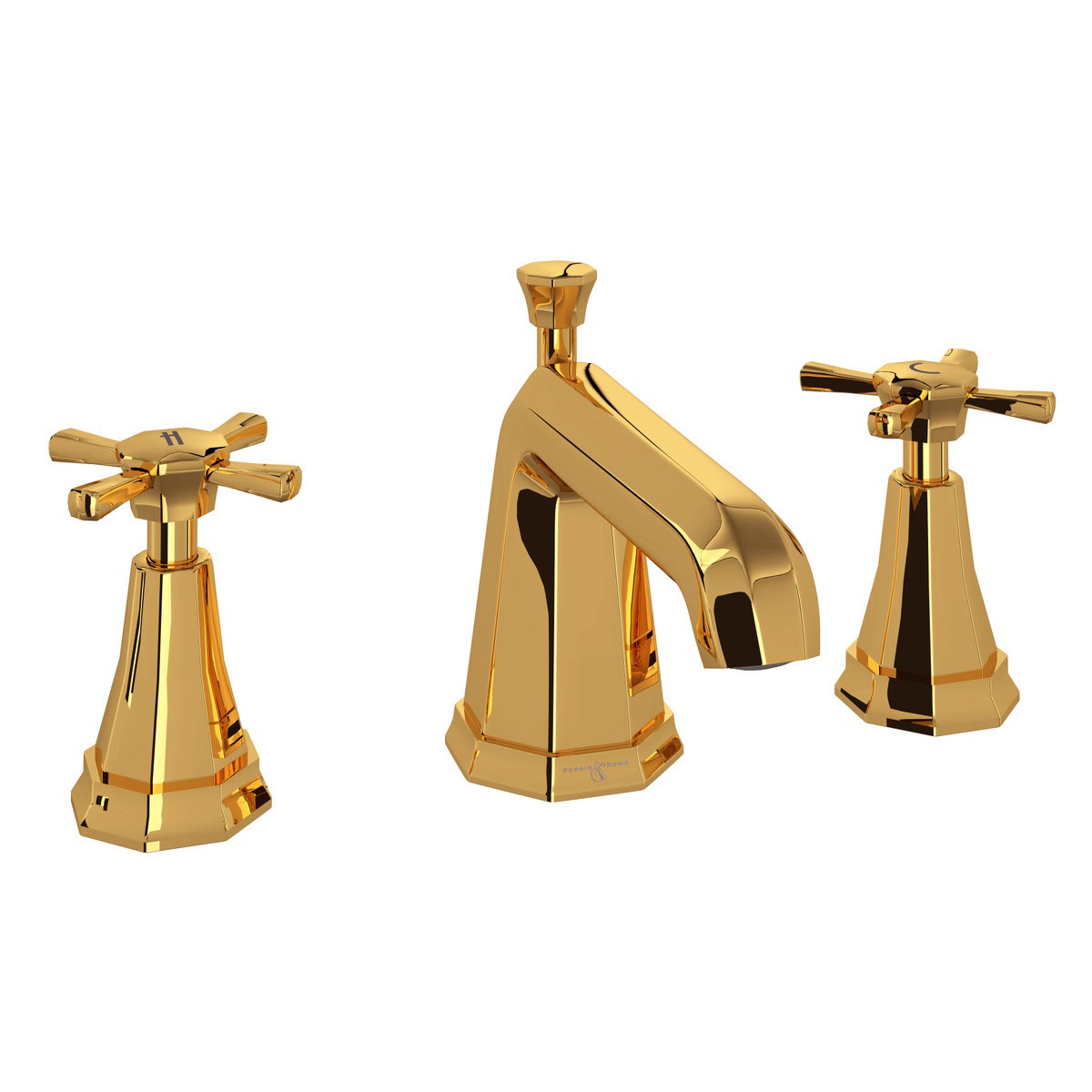 PERRIN & ROWE Deco High Neck Widespread Bathroom Faucet With Cross Handle - English Gold