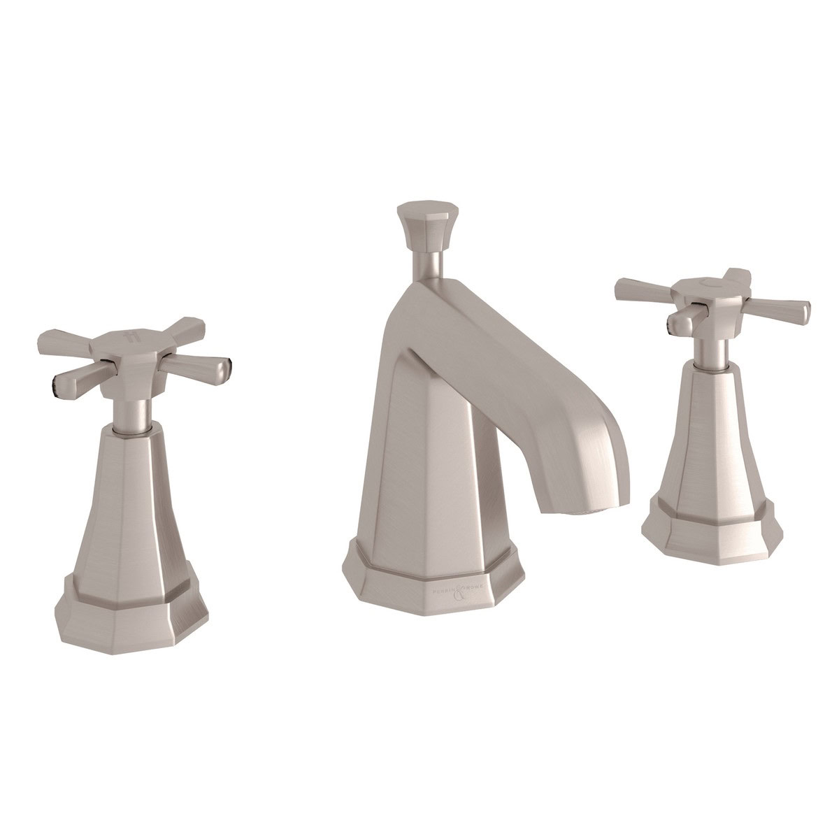 PERRIN & ROWE Deco High Neck Widespread Bathroom Faucet With Cross Handle - Satin Nickel