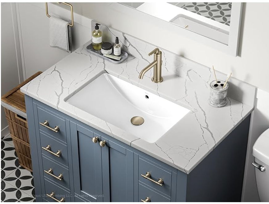 RUBY CANADA  Rectangular Porcelain Ceramic Undermount Bathroom Sink in White with Overflow Drain - Image 1