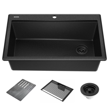 Delta Everest 33 Granite Workstation Kitchen Sink Drop-In Top Mount Single Bowl in Metallic Black - Image 2