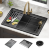 Delta Everest 33 Granite Workstation Kitchen Sink Drop-In Top Mount Single Bowl in Metallic Black - Thumbnail Image 1