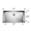 BLANCO 32" x 18" Quatrus Super Single Bowl Sink Stainless Steel - Thumbnail Image 4